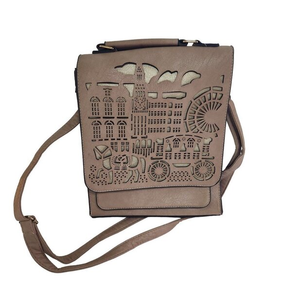 Unique Laser Cut Tan Faux Leather Convertible Bag Purse - Picture 1 of 8
